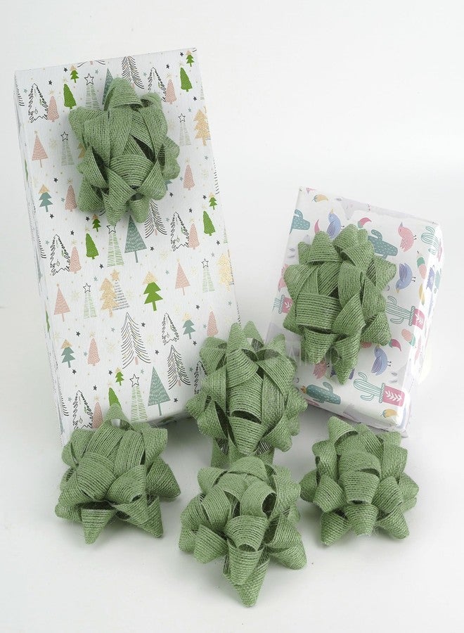 AIMUDI Sage Green Bows for Gift Wrapping 4.5'' Burlap Gift Bows Self Adhesive Bows for Presents Baskets Birthday Party Holiday Baby Shower Wedding Decorations - 6 Counts - Image 1